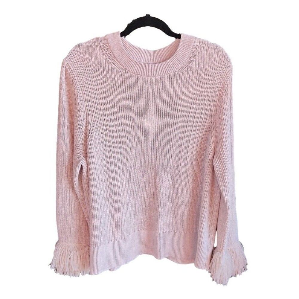Pink Fringe Cuff Sweater Knit Pullover Long Sleeve Casual Cute XL